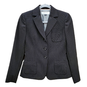 Tahari Arthur S‎ Levine Black Pinstripes Blazer Suit Jacket Size 2 Petite